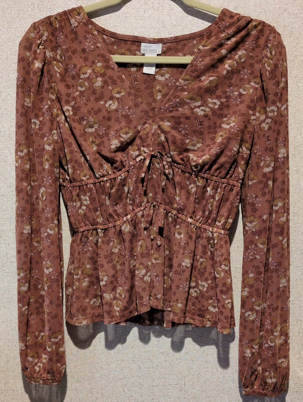 Floral Sheer Tie-Front Long Sleeve Blouse